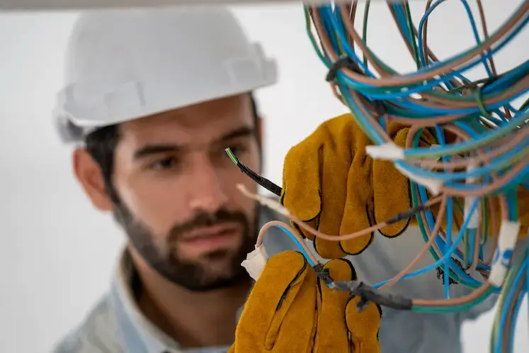 Elettricista che individua la causa di un corto circuito con strumentazione dedicata